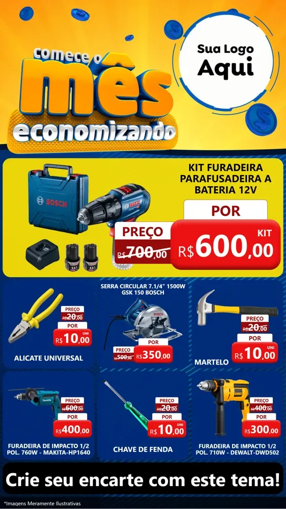 Modelo de Rede Social para Stories com o tema Comece O Mês Economizando para Maquinas e Ferramentas