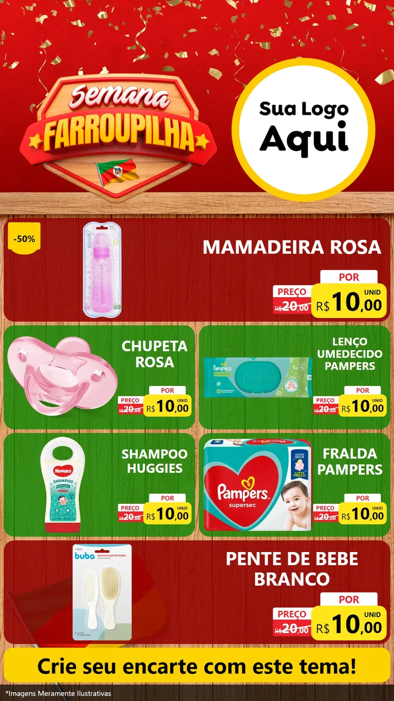 Modelo de TV para TV Vertical com o tema Semana Farroupilha para Bebês