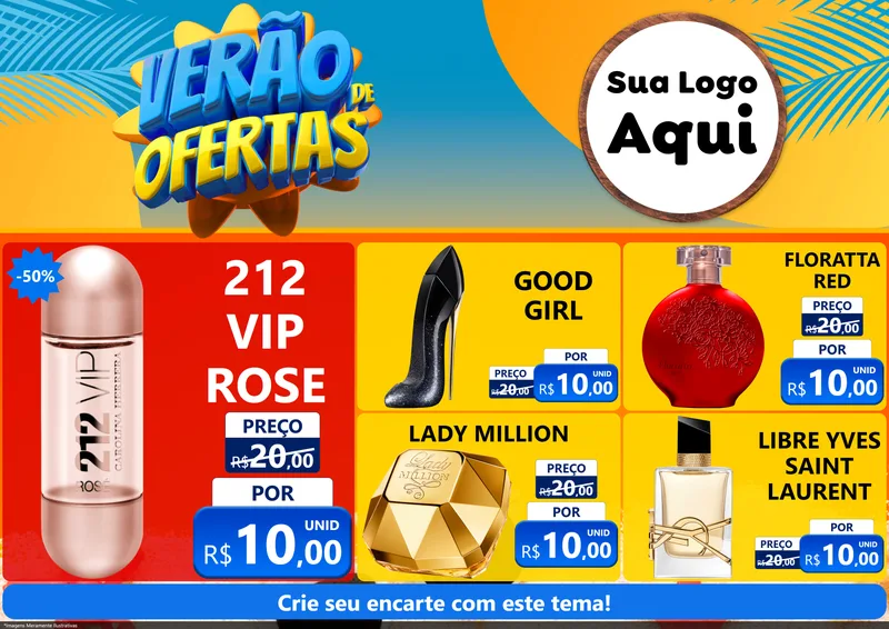 Modelo de Encarte para Encarte A4 Horizontal com o tema Verão de Ofertas para Perfumes