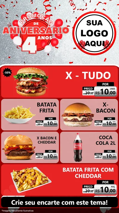 Modelo de TV para TV Vertical com o tema Promoção de Aniversário - 4 Anos para Hamburgueria