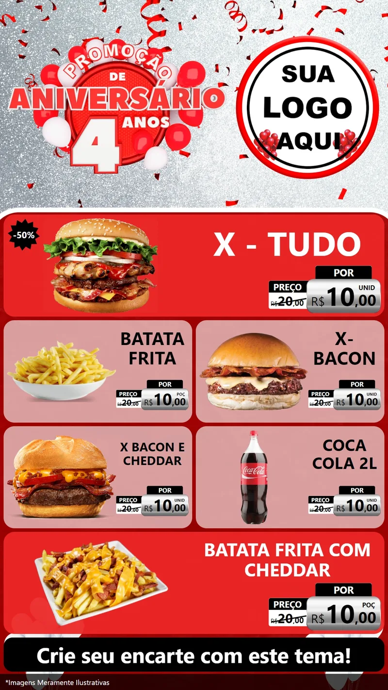 Modelo de TV para TV Vertical com o tema Promoção de Aniversário - 4 Anos para Hamburgueria