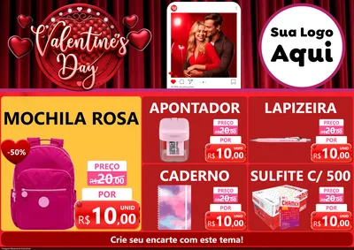 Modelo de Encarte para Encarte A4 Horizontal com o tema Valentine's Day para Papelaria