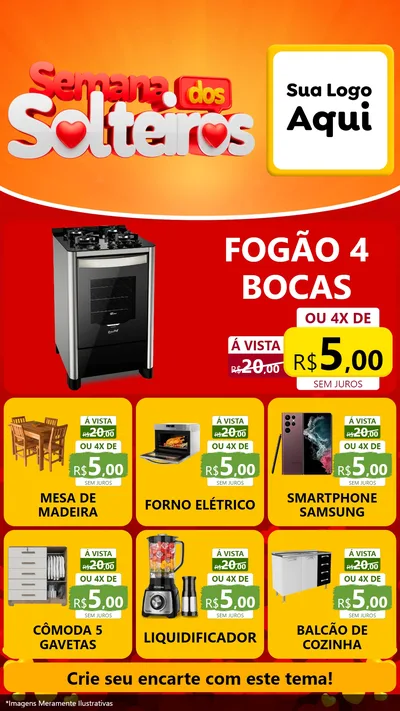 Modelo de Rede Social para Stories com o tema Semana dos Solteiros para Móveis e Eletro