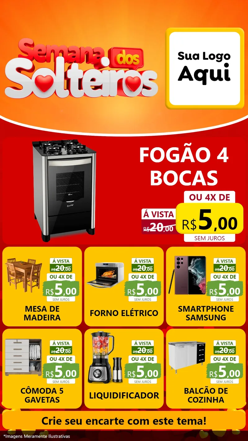 Modelo de Rede Social para Stories com o tema Semana dos Solteiros para Móveis e Eletro