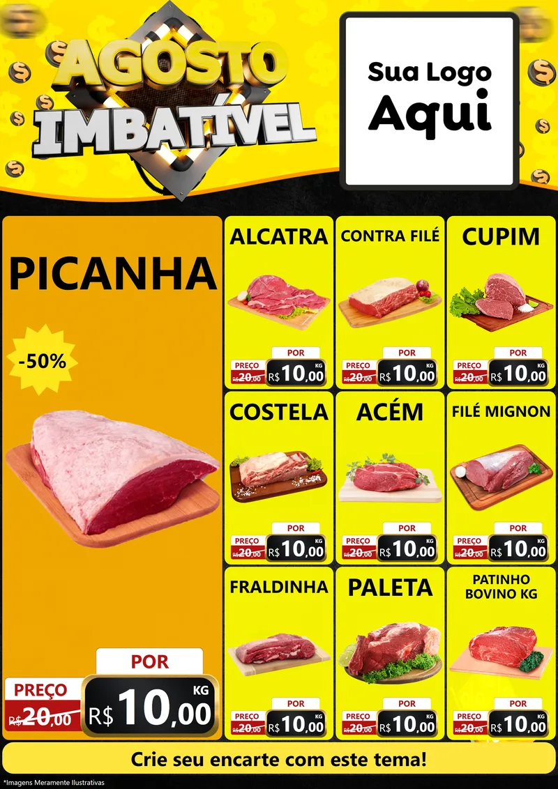 Modelo de Encarte para Encarte A4 Vertical com o tema Agosto Imbatível para Açougue