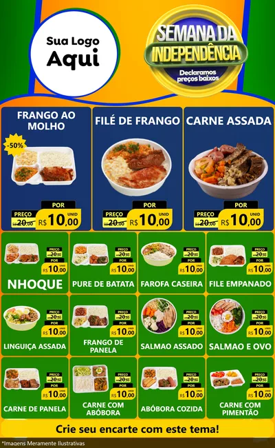 Modelo de Encarte para Encarte Grande com o tema Semana da Independência Declaramos Preços Baixos para Restaurante