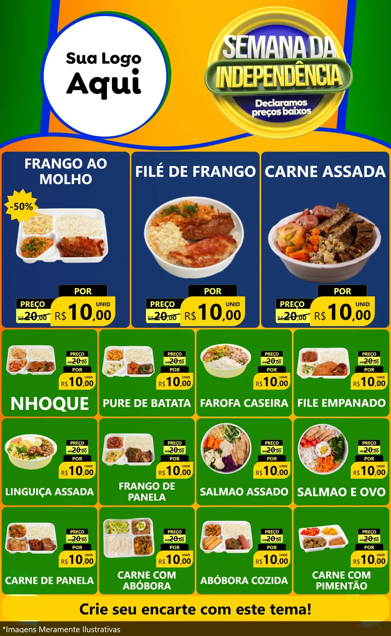 Modelo de Encarte para Encarte Grande com o tema Semana da Independência Declaramos Preços Baixos para Restaurante