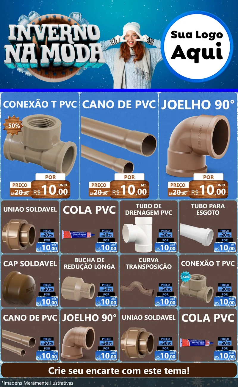 Modelo de Encarte para Encarte Grande com o tema Inverno na Moda para Tubos e conexões