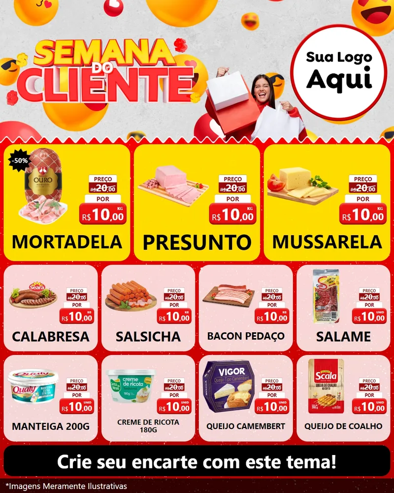 Modelo de Rede Social para Feed Instagram com o tema Semana do Cliente para Frios e Laticínios