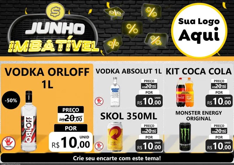 Modelo de Encarte para Encarte A4 Horizontal com o tema Junho Imbatível para Distribuidora de bebidas