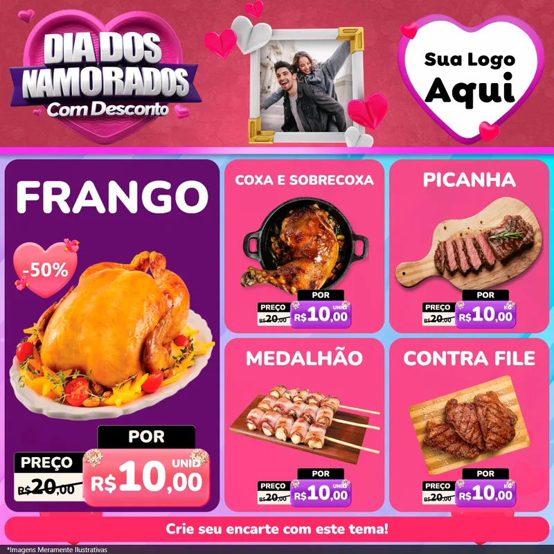 Modelo de Rede Social para Feed Facebook com o tema Dia Dos Namorados Com Desconto para Assados