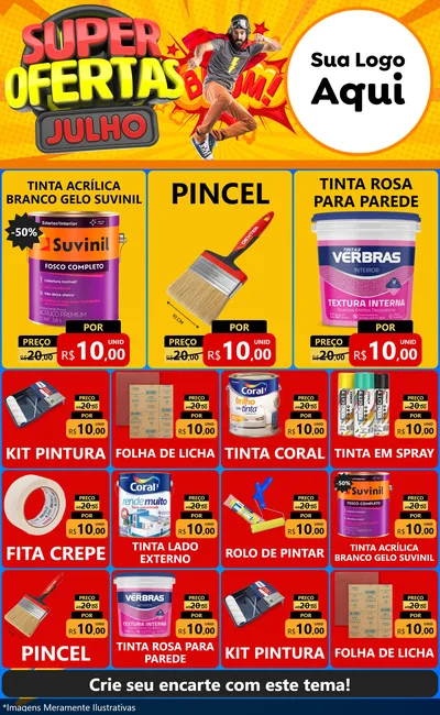Modelo de Encarte para Encarte Grande com o tema Super Ofertas Julho para Tintas e Ferramentas