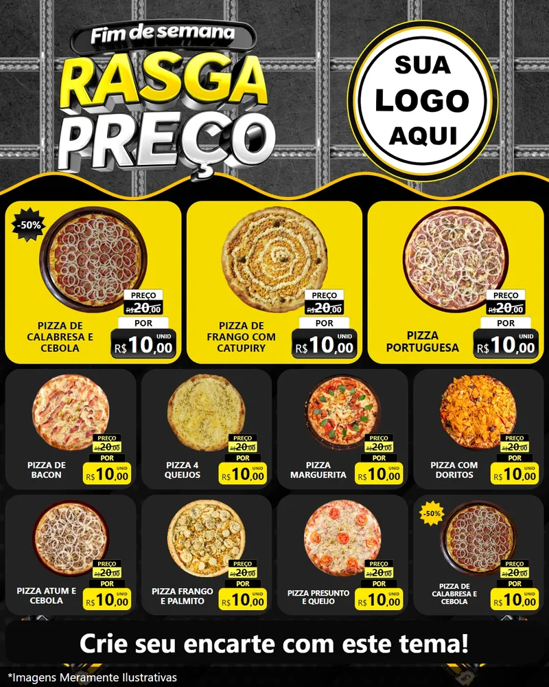 Modelo de Rede Social para Feed Instagram com o tema Fim de Semana Rasga Preço para Pizzaria