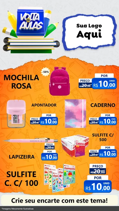 Modelo de TV para TV Vertical com o tema Volta às Aulas para Papelaria