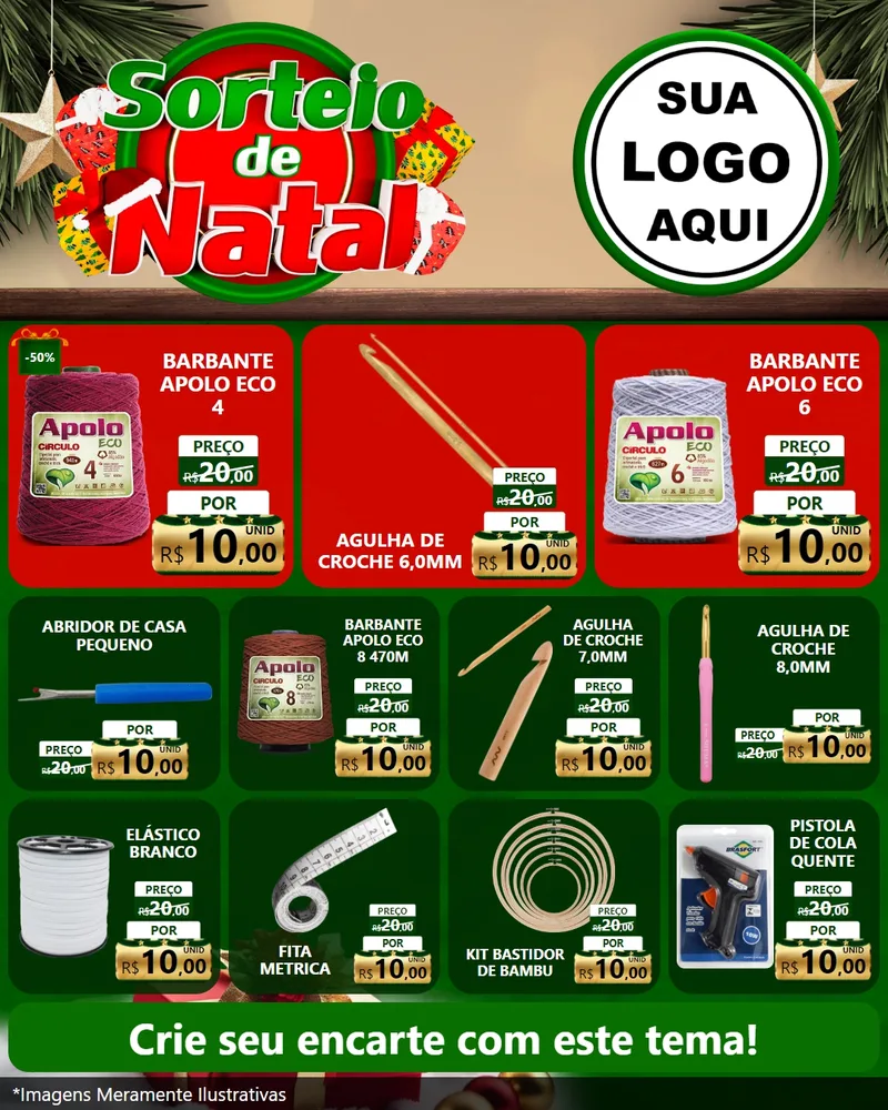 Modelo de Rede Social para Feed Instagram com o tema Sorteio de Natal para Armarinho e Aviamentos