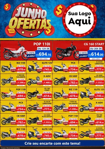 Modelo de Encarte para Encarte A4 Vertical com o tema Junho de Ofertas para Concessionaria de Motos