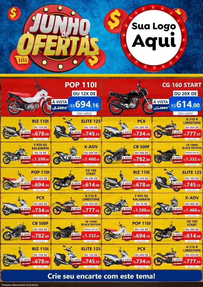 Modelo de Encarte para Encarte A4 Vertical com o tema Junho de Ofertas para Concessionaria de Motos