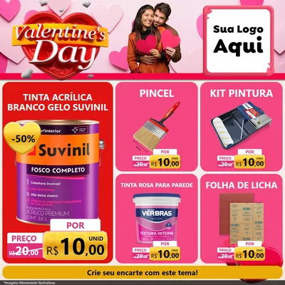 Modelo de Rede Social para Feed Facebook com o tema Valentine's Day para Tintas e Ferramentas