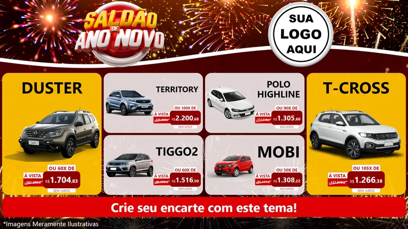 Modelo de TV para TV Horizontal com o tema Saldão de Ano Novo para Concessionaria de Carros