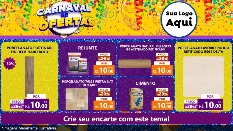 Modelo de TV para TV Horizontal com o tema Carnaval de Ofertas para Pisos e revestimentos