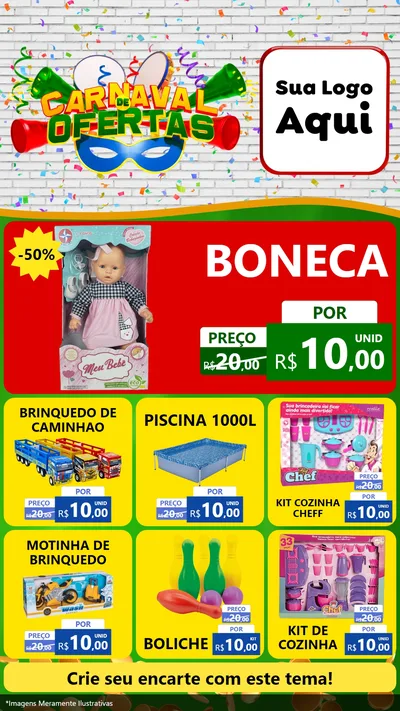 Modelo de Rede Social para Stories com o tema Carnaval de Ofertas para Brinquedos
