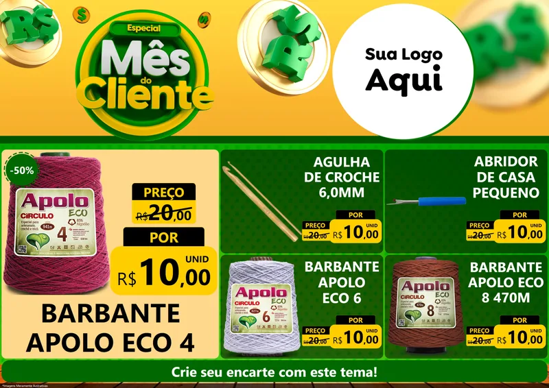 Modelo de Encarte para Encarte A4 Horizontal com o tema Especial Mês do Cliente para Armarinho e Aviamentos