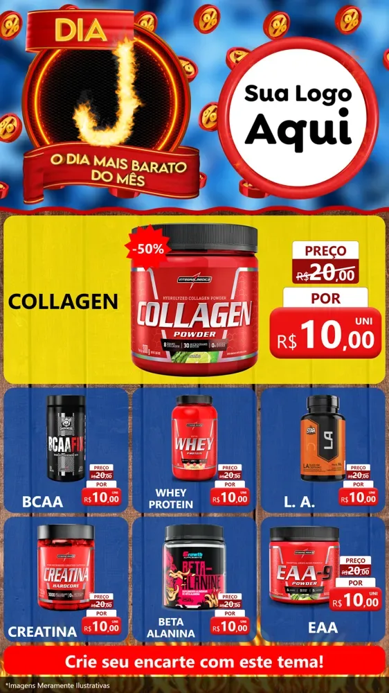 Modelo de Rede Social para Stories com o tema Dia J - O Dia Mais Barato Do Mês para Suplementos alimentares