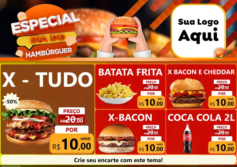 Modelo de Encarte para Encarte A4 Horizontal com o tema Especial Dia do Hamburguer para Hamburgueria