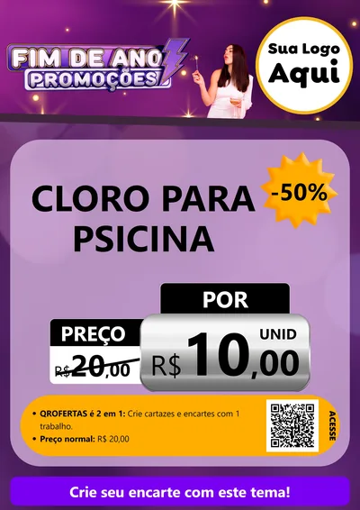 Modelo de Cartaz para Cartaz A4 Vertical com o tema Fim de Ano Promoções para Produtos para Piscina