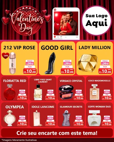 Modelo de Rede Social para Feed Instagram com o tema Valentine's Day para Perfumes