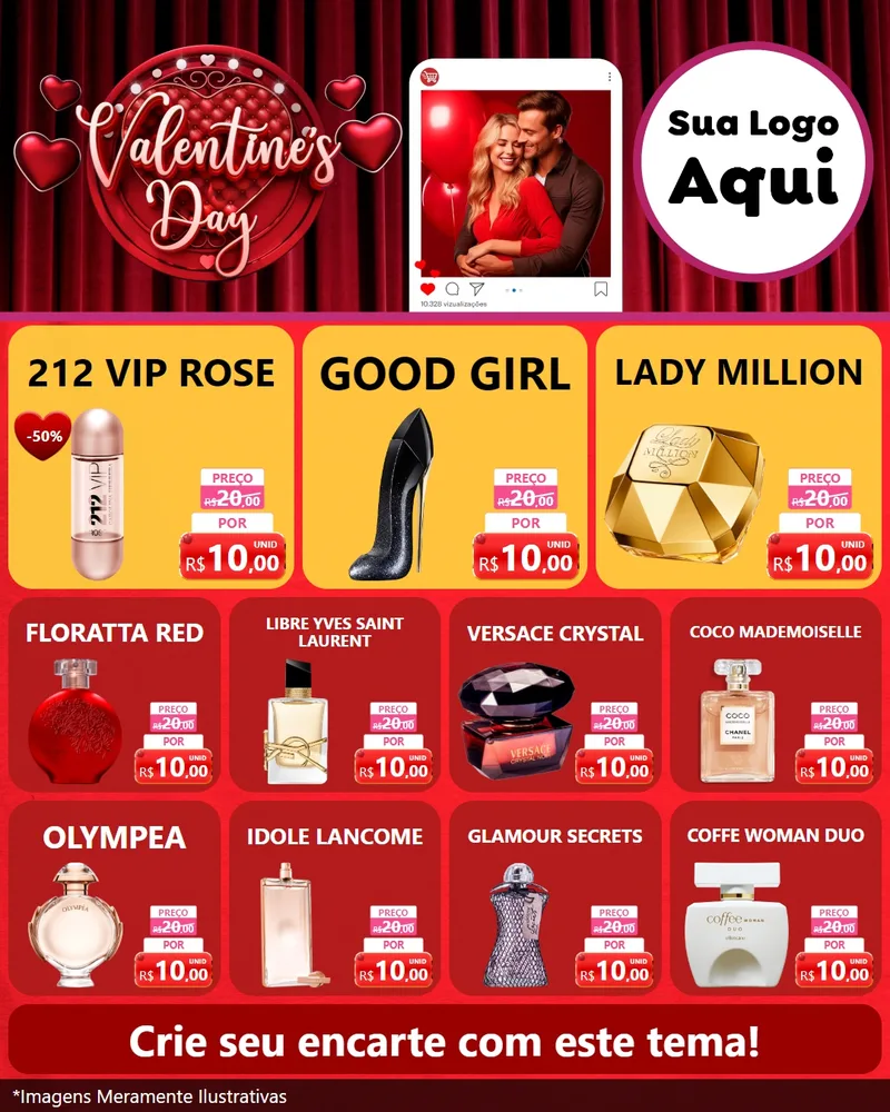 Modelo de Rede Social para Feed Instagram com o tema Valentine's Day para Perfumes