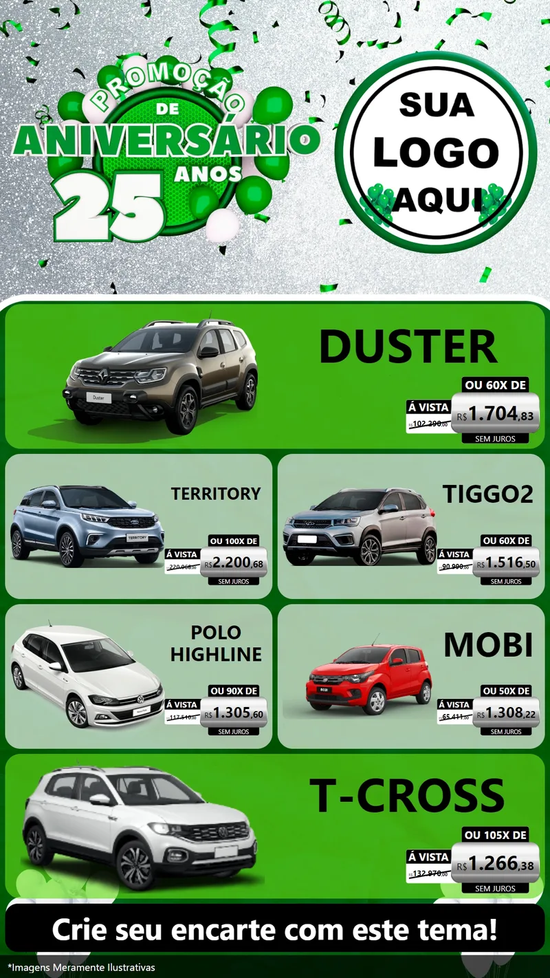 Modelo de TV para TV Vertical com o tema Promoção de Aniversário - 25 Anos para Concessionaria de Carros