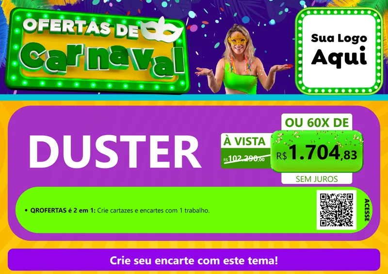 Modelo de Cartaz para Cartaz A4 Horizontal com o tema Ofertas de Carnaval para Concessionaria de Carros