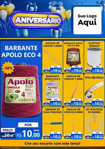 Modelo de Encarte para Encarte A4 Vertical com o tema Aniversário para Armarinho e Aviamentos