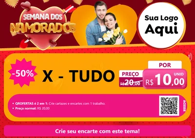 Modelo de Cartaz para Cartaz A4 Horizontal com o tema Semana dos Namorados para Hamburgueria