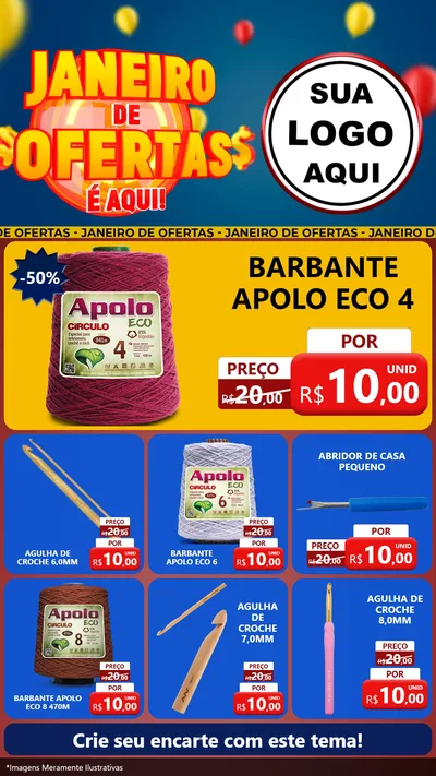 Modelo de Rede Social para Stories com o tema Janeiro de Ofertas É Aqui! para Armarinho e Aviamentos