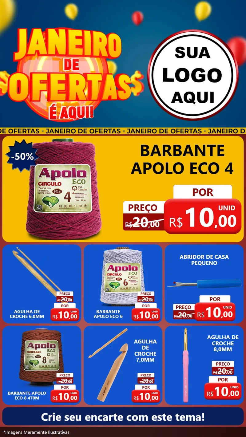 Modelo de Rede Social para Stories com o tema Janeiro de Ofertas É Aqui! para Armarinho e Aviamentos