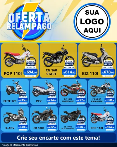Modelo de Rede Social para Feed Instagram com o tema Oferta Relâmpago para Concessionaria de Motos