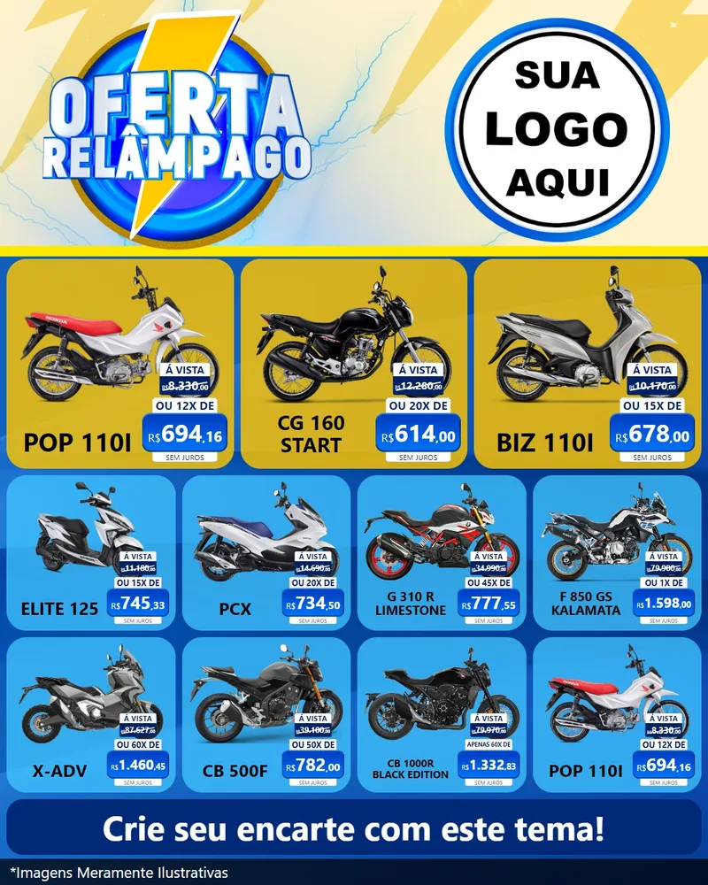 Modelo de Rede Social para Feed Instagram com o tema Oferta Relâmpago para Concessionaria de Motos