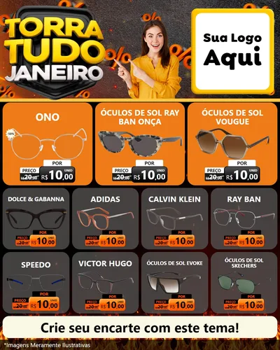 Modelo de Rede Social para Feed Instagram com o tema Torra Tudo Janeiro para Óticas