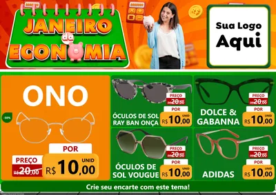 Modelo de Encarte para Encarte A4 Horizontal com o tema Janeiro da Economia para Óticas