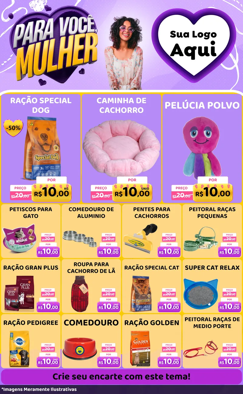Modelo de Encarte para Encarte Grande com o tema Para Você, Mulher para Pet Shop