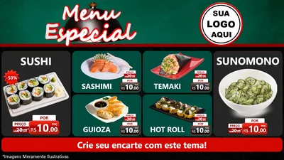 Modelo de TV para TV Horizontal com o tema Menu Especial para Comida japonesa