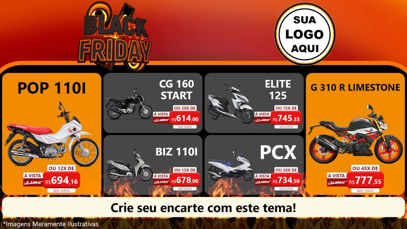 Modelo de TV para TV Horizontal com o tema Black Friday para Concessionaria de Motos