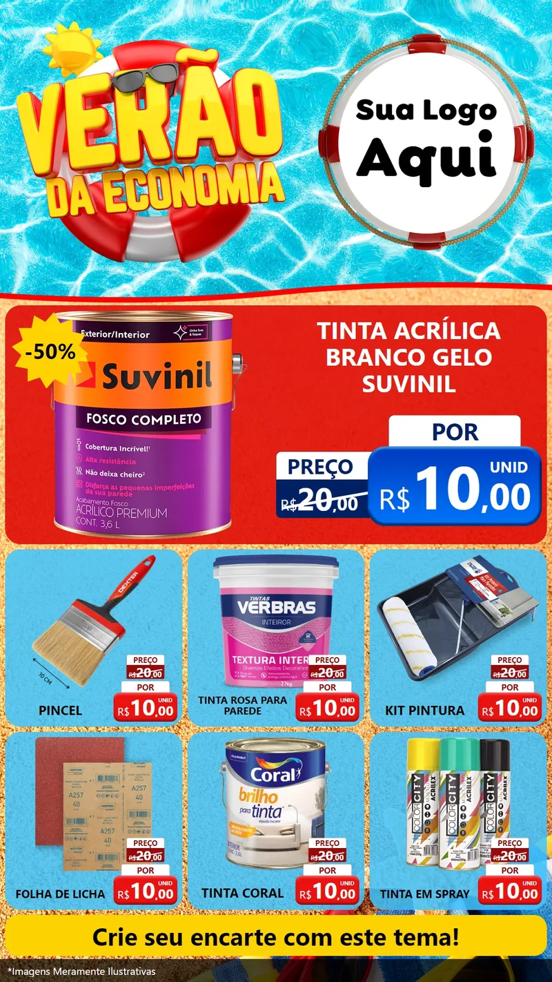 Modelo de Rede Social para Stories com o tema Verão da Economia para Tintas e Ferramentas
