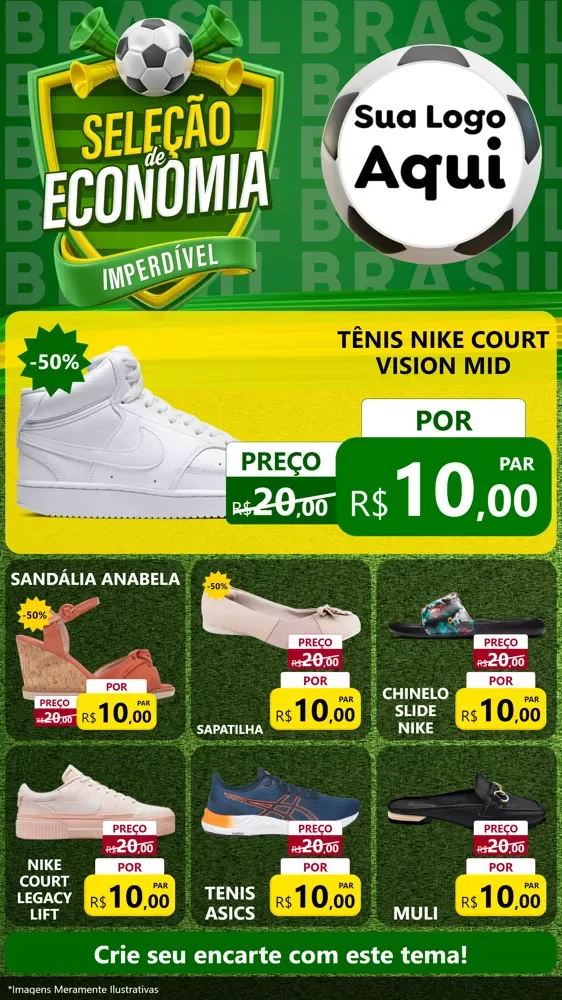 Modelo de Rede Social para Stories com o tema Seleção de Economia - Copa para Calçados