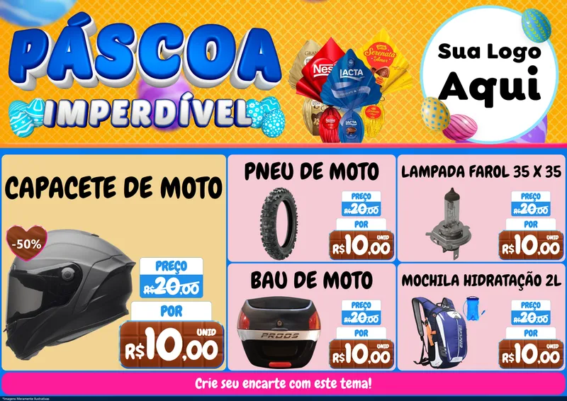 Modelo de Encarte para Encarte A4 Horizontal com o tema Páscoa Imperdível para Moto peças