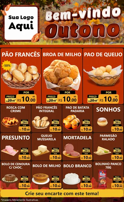 Modelo de Encarte para Encarte Grande com o tema Bem-vindo Outono para Padaria