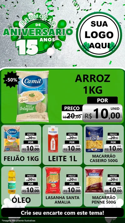 Modelo de Rede Social para Stories com o tema Promoção de Aniversário - 15 Anos para Supermercado