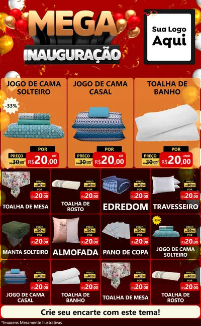 Modelo de Encarte para Encarte Grande com o tema Mega Inauguração para Cama, Mesa e Banho